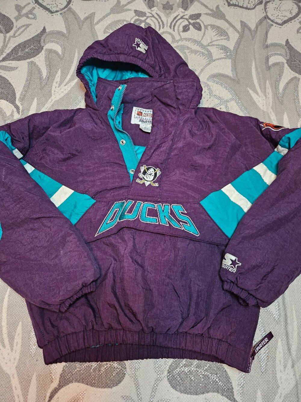 VINTAGE STARTER ANAHEIM MIGHTY DUCKS 1/2 ZIP HOODED 1990S WINTER JACKET SZ XL